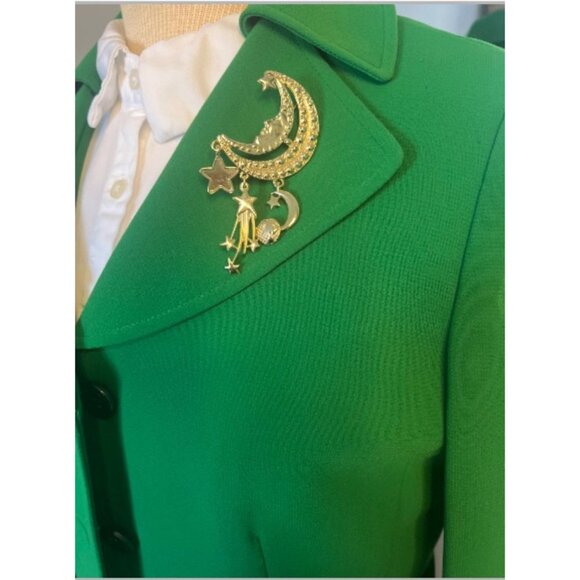 Man in the Moon Crescent Shape Dangling Stars Comet Earth Brooch Pin Gold Tone - Picture 2 of 8